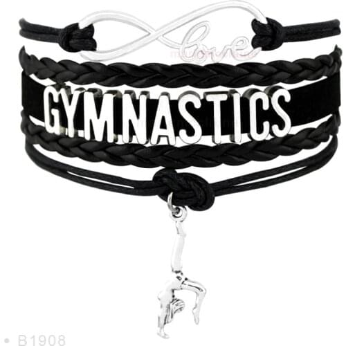 Infinity Love Gymnastics Fans Fashion Jewelry Best Gift for Gymnast Leather Mens Bracelets for Women