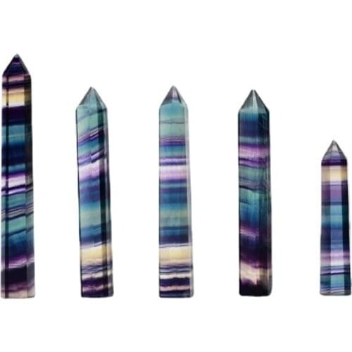 Natural Fluorite Crystal Colorful Striped Fluorite Quartz Crystal Stone Point Healing Hexagonal Wand Treatment Stone NJ70313
