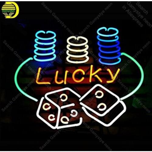 NEON SIGN For Lucky dice NEON Lamp GLASS Tube Decor wall Beer Pub Game Room SIGN Classic Handcraft anuncio luminoso Dropshipping