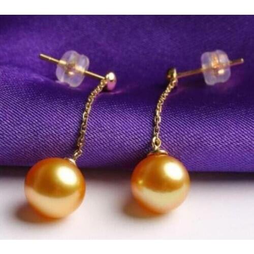 HUGE 10-11mm natural south sea genuine round gold pearl earring 18k