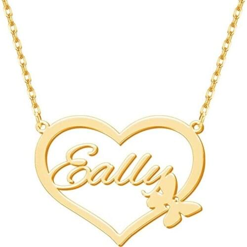 Noelia Custom Name Heart Necklace Gold Butterfly Choker Necklace Personalized Ustomized Name Plated Necklace Birthday Gifts