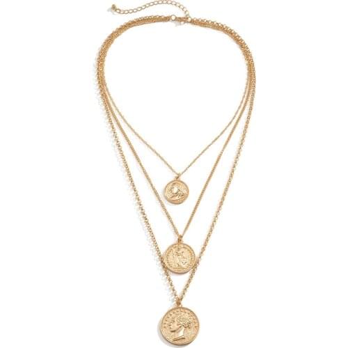 Portrait Embossed Coin Pendant Necklaces Fashion Choker For Women Geometric Creative Punk Cuban Miami Collar Jewelry Iron Chain