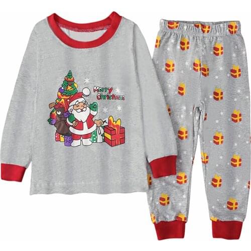 2Pcs Christmas Print Children Girls Boys Pajamas Sets Long Sleeve O Neck Tops Casual Pants Kids Baby Toddler Sleepwear 2-8Y