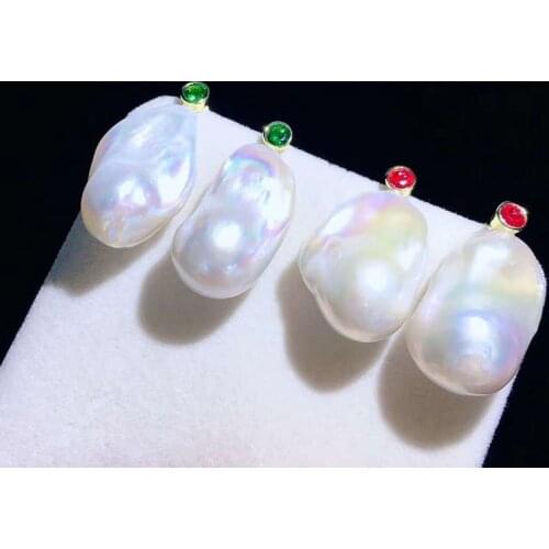 2Pair 14x21MM Cultured White Keshi Pearl Stud Earrings