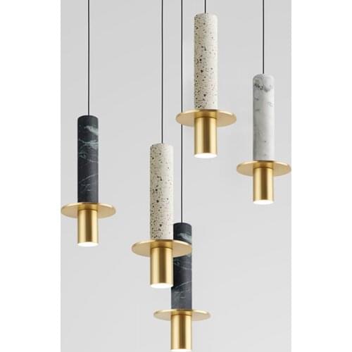 Modern Led Pendant Light Marble Terrazzo Hanging Lamp For Restaurant Bar Bedroom Bedside Lamp Living Room Decoration Chandeliers