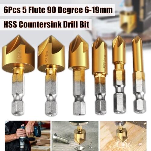 HSS 6 19mm Chamfering Countersunk Hole Chamfering Drill Bit Hexagonal Shank 82 Degree Wood Chamfering Woodworking Hole Bit Tool