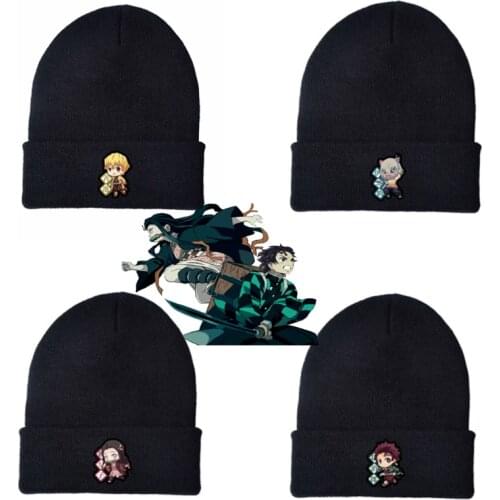 Anime Demon Slayer Beanie Knitted Hat Kimetsu no Yaiba Hashira Giyuu Unisex Cotton Props Winter Warm Cap Crown Design Knit Cap