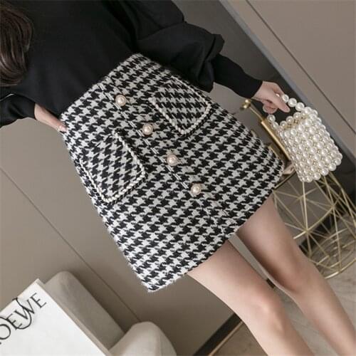 Woolen A-line skirt spring and winter women 2021 new high waist slim plaid fashion bag hip short skirts
