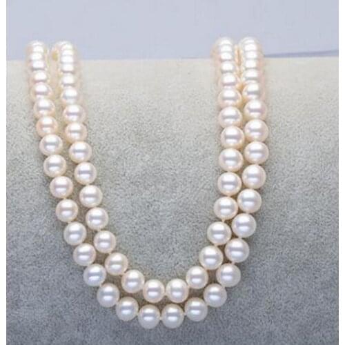 Jewelry Free Shipping noble jewelry gorgeous double strands 9-10mm south sea round white pearl necklace