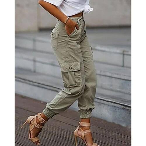 2020 Women Fashion Elegant Casual Long Oversized Autumn Fit 3XL Woman Pants Solid Pockets Design Casual Cargo Pants