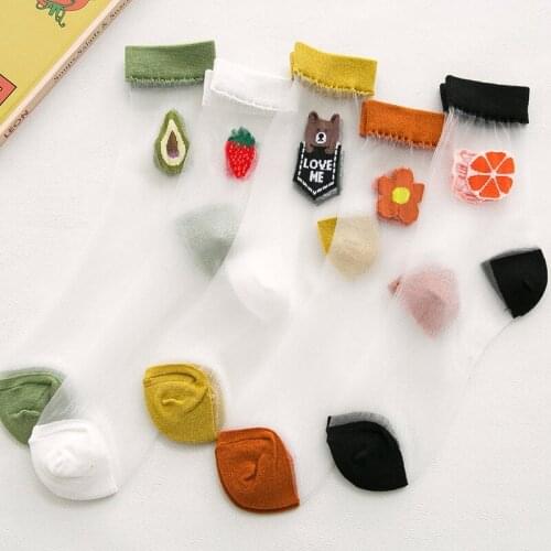 Women Socks Sexy Lace Mesh silk fruit fishnet Socks Fiber Transparent tulle Ankle Thin sox cute kawaii soks woman summer female