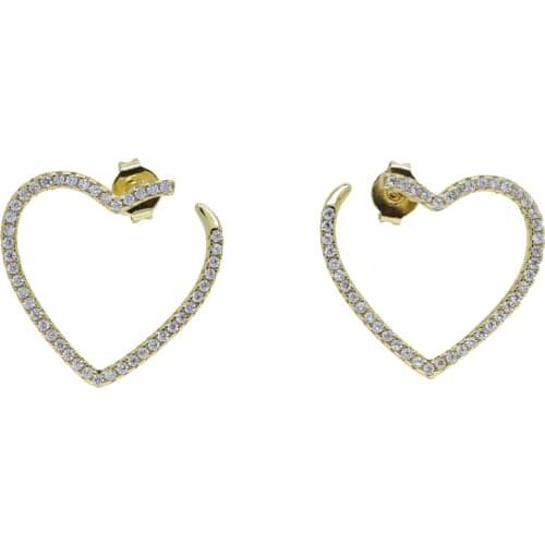 Fashion Zirconia Crystal Heart 20mm Stud Earrings for Women Statement Simple Party Girl Gift Jewelry Gold Color