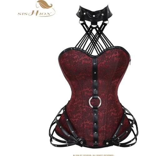 SISHION Women Steampunk Gothic Corset VD2085 Body Shaper Black Red Halter Sexy Corset Top Bustier Gorset