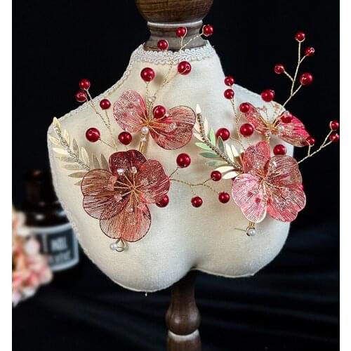 2pc Korean Style Red Hair Accessory Toast Clothing Side Clip Simple Mori Style Wedding Accessories hair clip