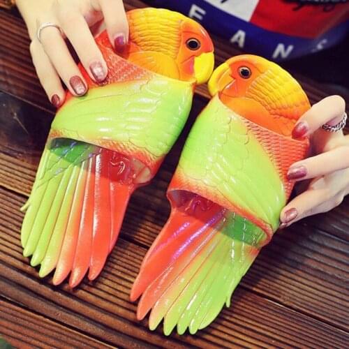 2021 New Creative Personality Parrot Slippers Female Summer Parents and Children Lovely Bath Home Go Out Beach Bird Sandals
