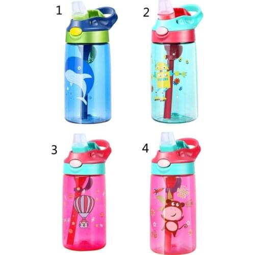 480ML Baby Kids Feeding Cups With Straws Lid Leakproof Water Bottles Outdoor
