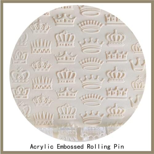 Non-stick Fondant Sugar Craft Cake Decorating Pastry Floral Kitchen Tool Acrylic Rolling Pin Crown Pattern