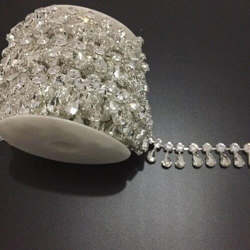 5Yards Crystal Rhinestone Chain Waterdrop Shape Tassel Gold Silver Rose Gold Base Rhinestone Trim Sewing Rhinestones DIY