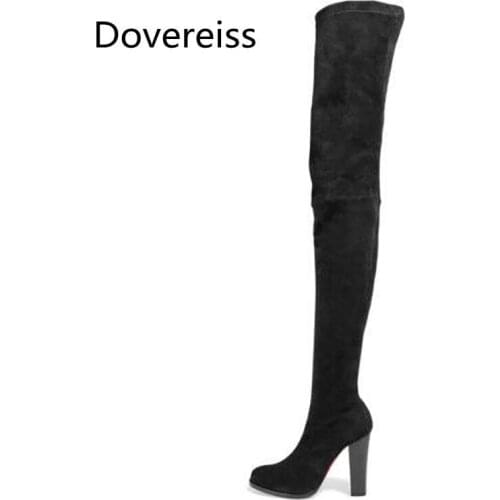 Dovereiss Fashion shoes for woman Winter Sexy Elegant Ladies Boots Chunky heels Over the knee boots Pointed toe big size 45