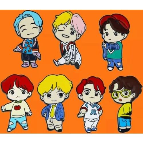 KPOP Bangtan Boys Enamel Pin Cartoon Brooches Pins of The 7 JUNG KOOK JIMIN JIN SUGA J-HOPE Idol Mens Group Gifts for Fans