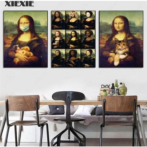 Funny Mona Lisa Art Canvas Painting Posters and Prints Wall Pictures for Bedroom Living Room Decorative Picture Home Wall Decor