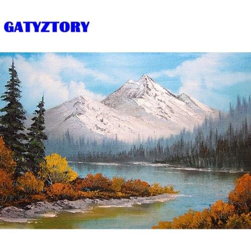 GATYZTORY Pictures By Number Snow Mountain Scenery On Canvas HandPainted Painting Art Gift DIY Pictures By Number Kits Home Deco
