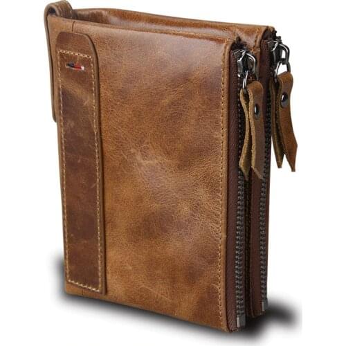New Genuine Leather Women Wallets Crazy Horse Credit Business Card Holders Double Zipper Cowhide Leather Wallet Purse Carteira