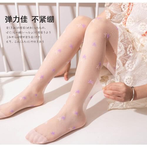 Summer thin five-pointed star core-spun silk pantyhose girls summer transparent micro-flash mosquito socks student dancing socks