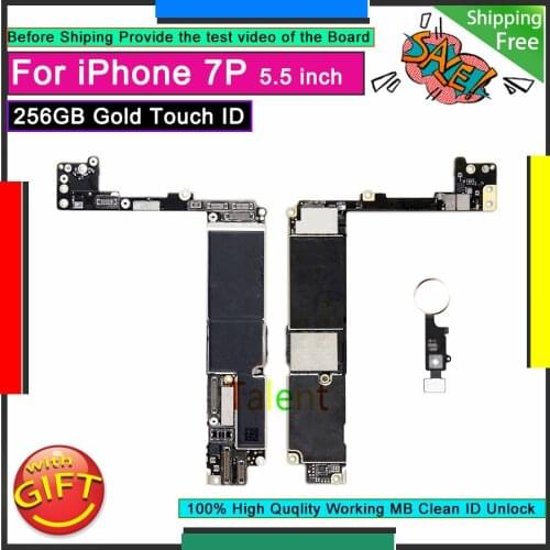 For IPhone 7 Plus Motherboard 256GB Gold Touch ID Home Button Unlock Original Mainboard Good Working Logic Board Tested Function