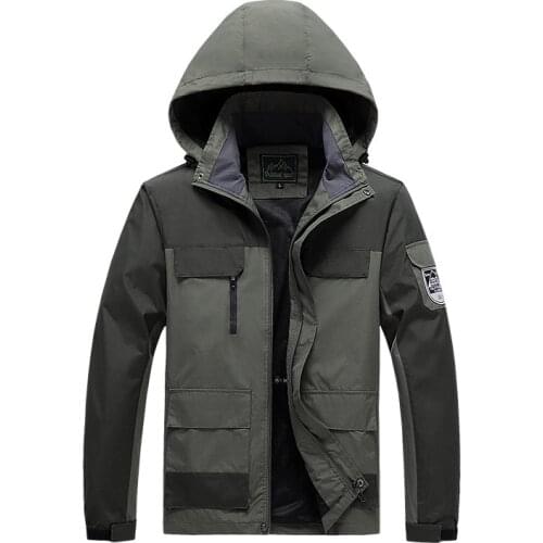 Casual Hooded Jacket Men Spring Waterproof Military Jacket Mens Top Jackets Hiking Outerwear Zipper Thin Windbreaker Coat Male