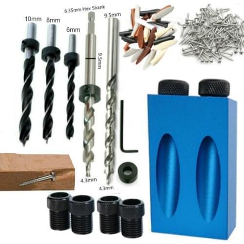 Woodworking Oblique Hole Locator Jig Kit 15 Degree Angle Drill Guide Set Hole Puncher DIY Carpentry Tools Drill Bits