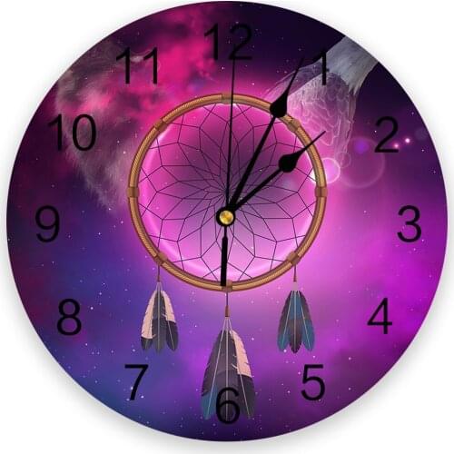 Dream Catcher Wolf Eagle Purple 3D Wall Clock Modern Design Living Room Decoration Kitchen Clock Art Wall Watch Home Decor