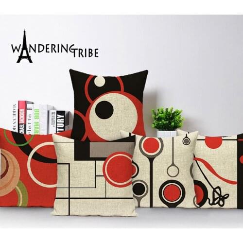 Modern Art Abstract Line Cushion Red Black Pillowcase Custom Linen Geometirc Cushions Sofa Home Decor Throw Pillow Covers