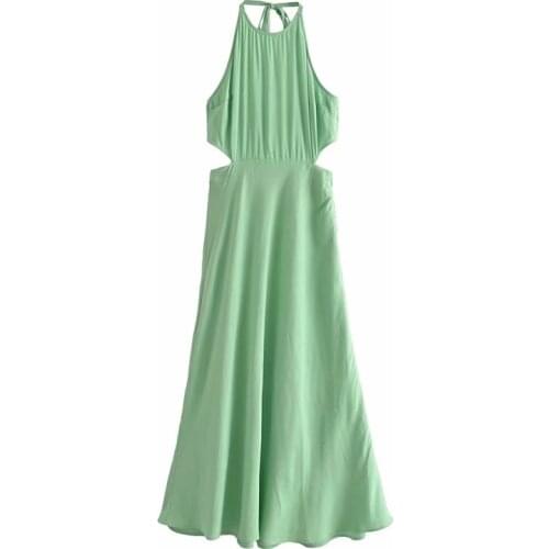 New Women Vogue Hollow Out Halter Dress Elastic Open Back Sleeveless Chic Lady Elegant Sexy Maxi Dresses Woman Robe