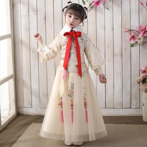 Autumn And Winter Girls' Hanfu Thickened New Years Dress Stage Performance Costume Chinese Style Qipao Evening Clothing