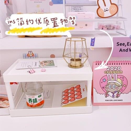 1pc White Desktop Shelf Large Capacity Storage Finishing Double Plate Shelf