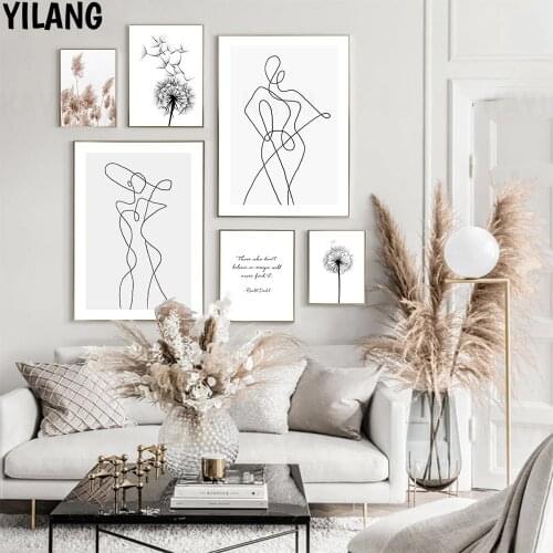 Reed Dandelion Poster Scandinavian Wall Art Abstract Woman Body Line Art Print Minimalist Canvas Painting Pictures Home Decor