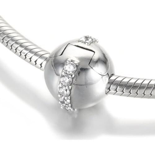 S925 Silver Bead DIY Jewelry Sparkling Line Clip Stopper Charm fit Lady Bracelet Bangle