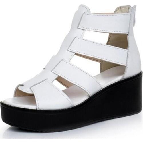 2019 New Elegant Comfortable Genuine Leather Sandals Wedge with Roman Sandals Female Summer Platform Shoes Fashion Sandals