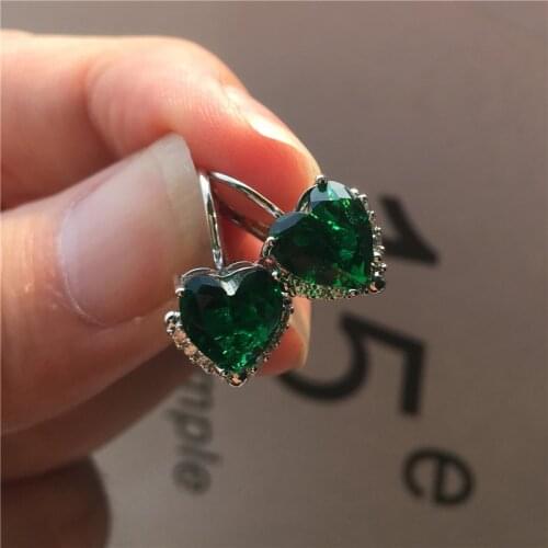 Luxury Female Small Heart Earrings Boho Silver Color Clip Earrings For Women Crystal White Green Yellow Stone Earrings