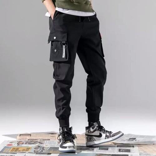 Men Trend Loose Nine Part Sports Pants Male Hip Hop Black Pockets Joggers Korean Fashion Sweatpants Trousers