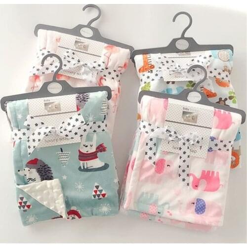 Baby Blankets Newborn Super Soft Fleece Minky with Double Layer Dotted Backing for Nursery Stroller Crib Receiving Blankets