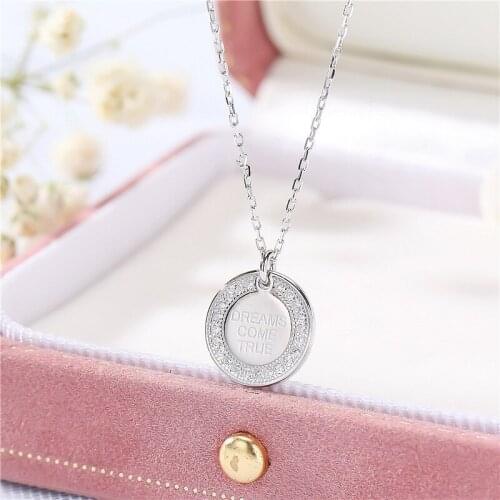 VSC23 English Letter Dream Come Ture Pendant Necklace Sterling Silver Necklaces 925 for Women