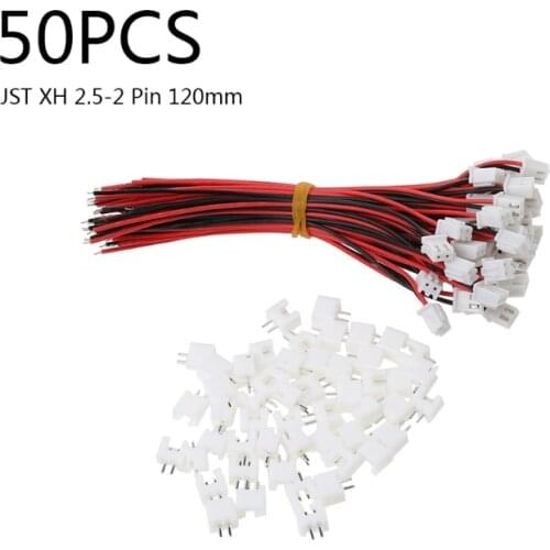 High quality 50 pcs JST XH 2.5-2 Pin Battery Connector Plug Female & Male with 120MM Wire