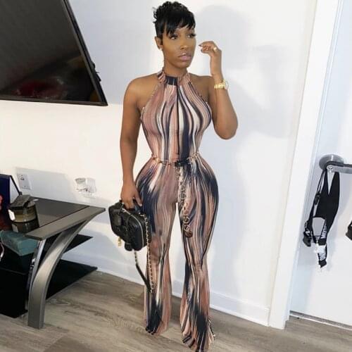 Tie Dye Sexy Zipper Flare Pants Jumpsuits Women Sleeveless Fashion Hot Skinny Bodycon Rompers 2020 Spring Slim Jumpsuit