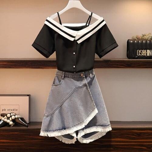 Plus size fashion women short skirt pants suit summer new sexy top shirt slim tassel pants casual two piece set clothes fashion