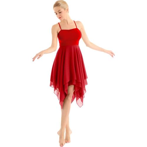 Adult Asymmetric Chiffon Ballet Dance Elegant Women Spaghetti Strap Contemporary Dance Dress Ballerina Stage Performance Costume