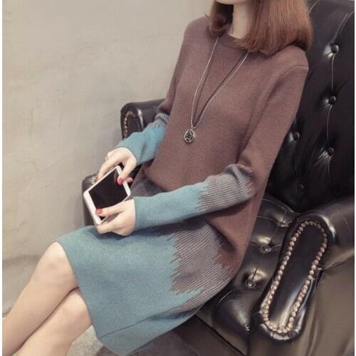 Womens sweater dress Autumn winter Korean fashion temperament loose knitting AA