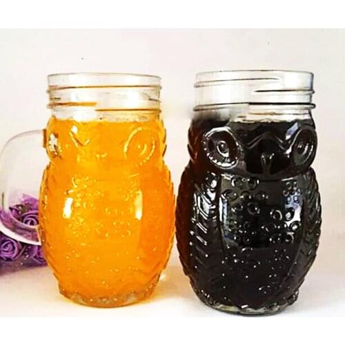 1pcs Cartoon Owl Straw Mug Creative Animal Mason Bottle Straw Transparent Juice Straw Cup Prom Cold Drink Cup