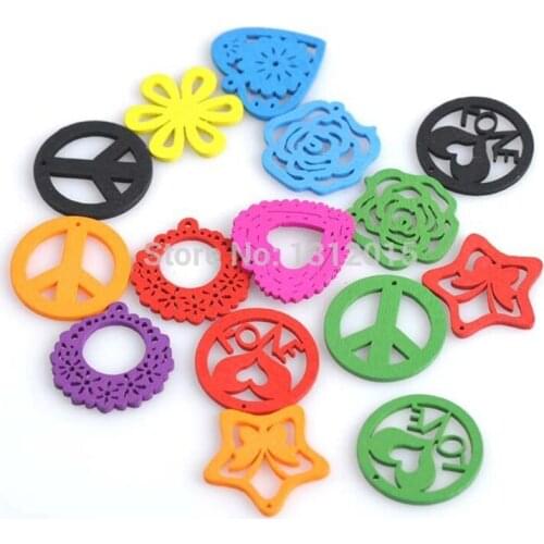 100pcs 25mm Flower/Heart Pattern Random Mixed Dyed Sewing Wood Scrapbooking Carft for decoration XD0130-1